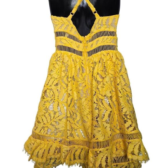 Lovers + Friends Moon Dance Lace Yellow Mini Dress Size Small - Picture 7 of 9